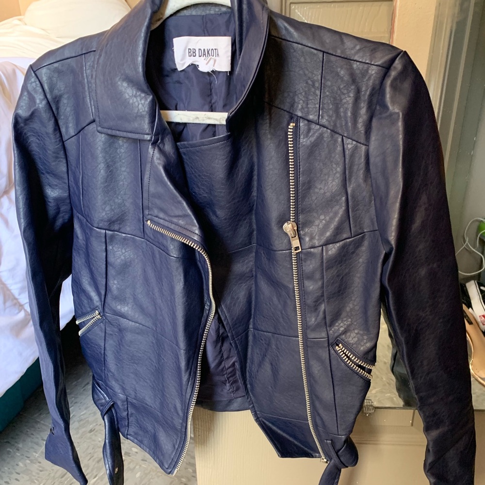 BB Dakota Navy Faux Leather Moto Jacket